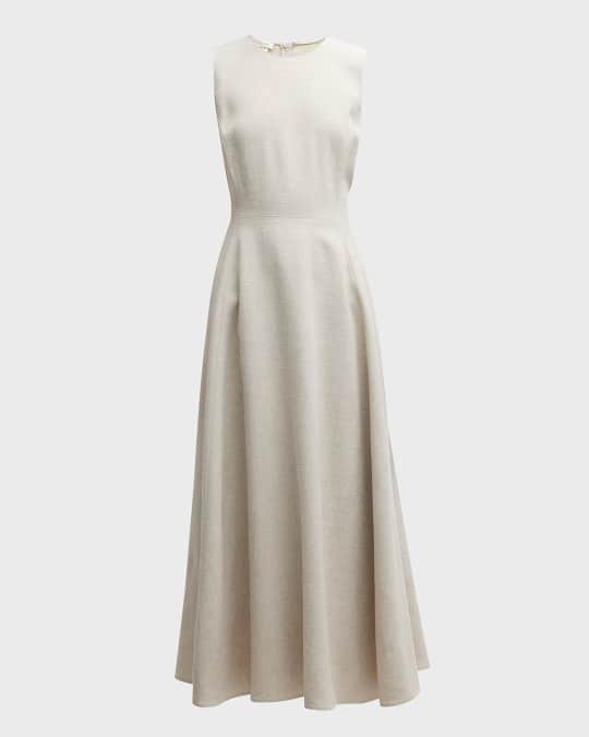Lafayette 148 New York Sleeveless A Line Linen Blend Midi Dress