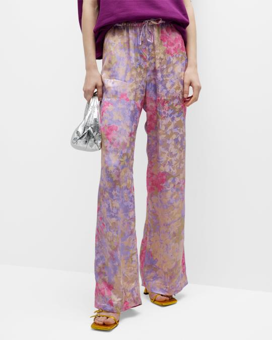 パンツ 2022aw DRIES VAN NOTEN Flowers Pants Dries Van Noten Straight-Leg Floral-Print Casual Trousers With