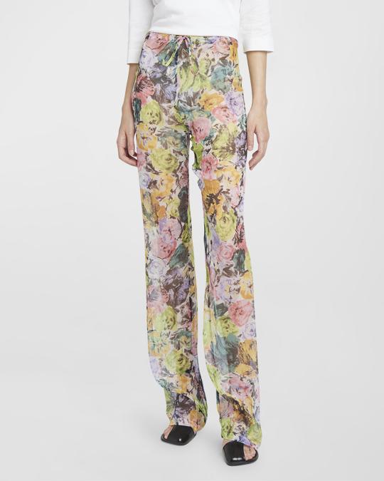 パンツ 2022aw DRIES VAN NOTEN Flowers Pants Dries Van Noten Floral-Print Pull-On Drawstring Pants | Neiman Marcus