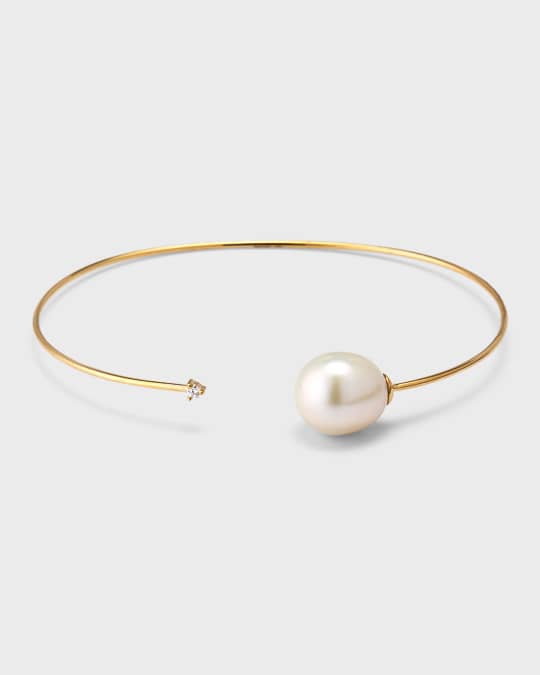 Mizuki 14k Gold Pearl and Diamond Cuff Bracelet | Neiman Marcus