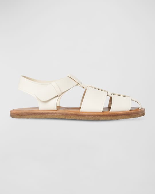 THE ROW Calfskin Flat Fisherman Sandals | Neiman Marcus