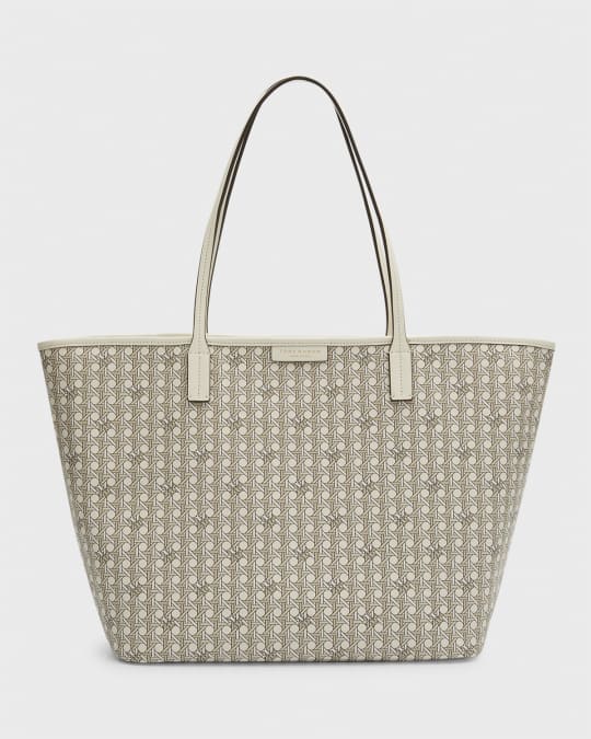 Tory Burch Small T Monogram Denim Tote Bag Pearl Blue