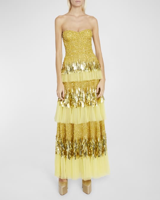 Georges Hobeika Strapless Beaded Layered Tulle Gown | Neiman Marcus
