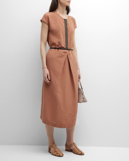 FABIANA FILIPPI Belted Bead-Embellished Linen-Silk Midi Dress | Neiman  Marcus