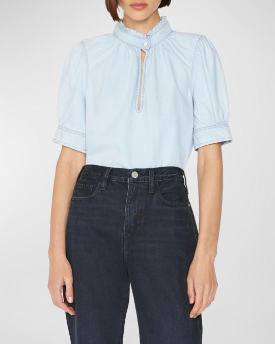 FRAME Short Sleeve Ruffle Collar Top | Neiman Marcus