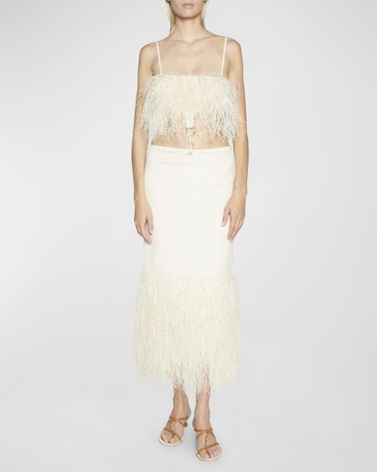 Long Sleeve Feather Draped Two Piece Dress White - Luxe Two Piece