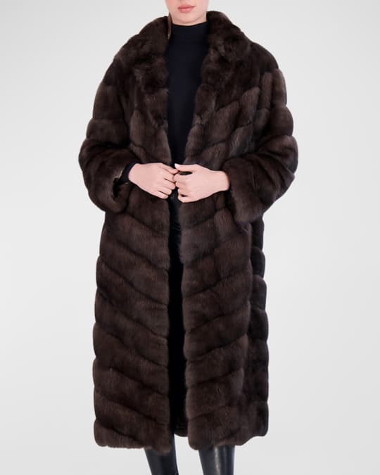 Chevron Sable Fur Long Coat