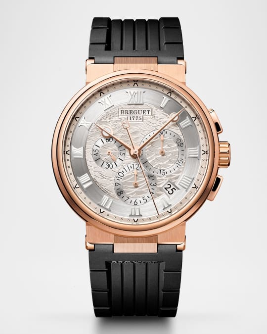 42mm 18K Rose Gold Marine Chronograph Watch with Rubber Strap