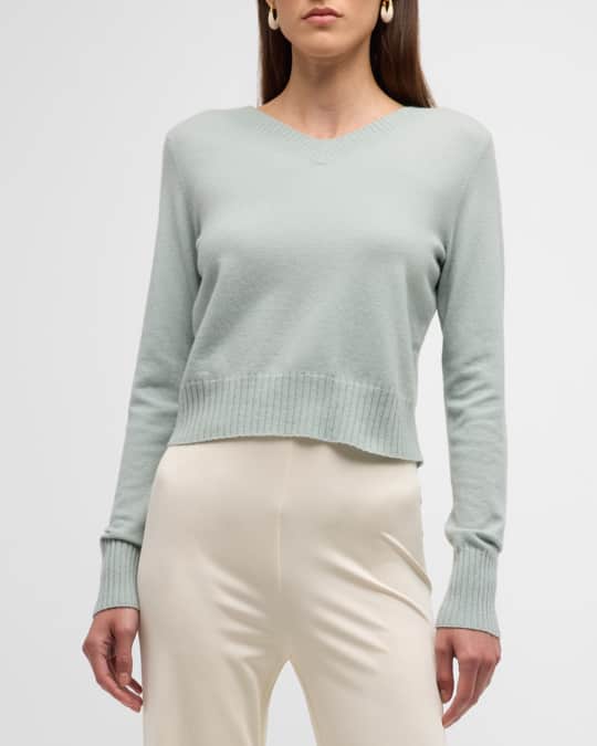 Vince Cropped Wool-Blend V-Neck Pullover Sweater Neiman Marcus