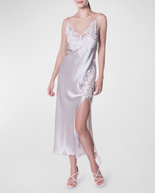 Christine Lingerie Venus Lace Trim Charmeuse Nightgown Neiman Marcus