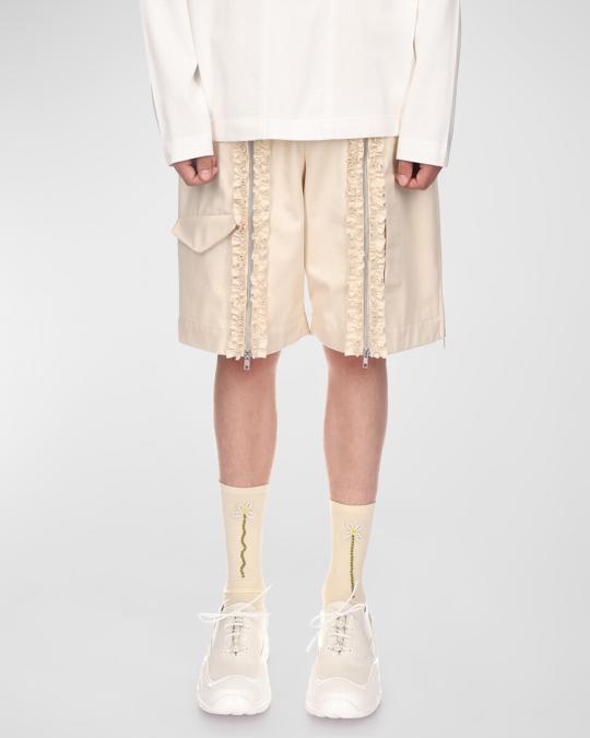 未使用 Simone Rocha  ラッフルトリム クロップドパンツ Simone Rocha Men's Ruffle Zip Drill Shorts | Neiman Marcus