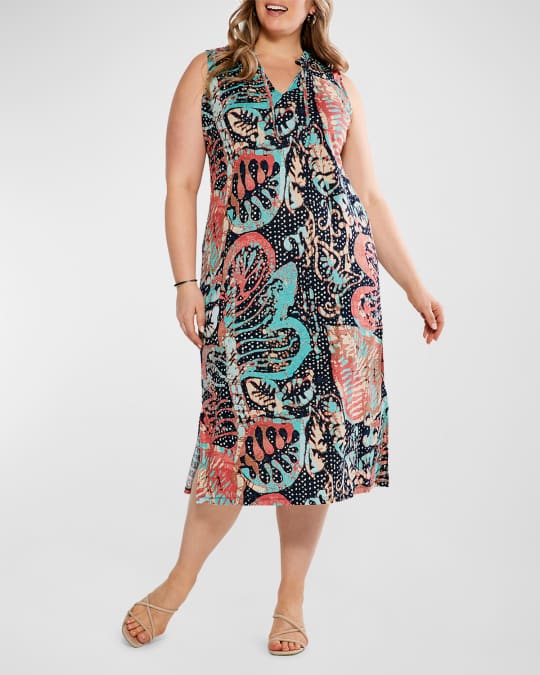 NIC+ZOE Plus Plus Size Batik Stamp Abstract-Print Midi Dress | Neiman ...