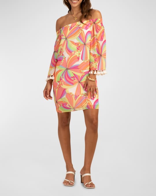 ruffle off the shoulder mini dress Dana White Eyelet Off-Shoulder Halter Dress - Size L - Cotton Candy LA - Sweetheart Neckline with Puffy Sleeves