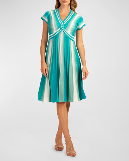Trina Turk Bonet Pleated Striped Twist-Front Midi Dress | Neiman Marcus