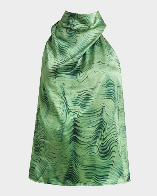 Darcy Sleeveless Mock-Neck Swirl-Print Blouse