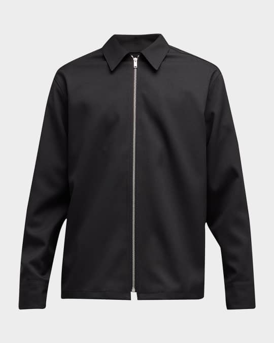Jil Sander Men's Solid Gabardine Full-Zip Overshirt | Neiman