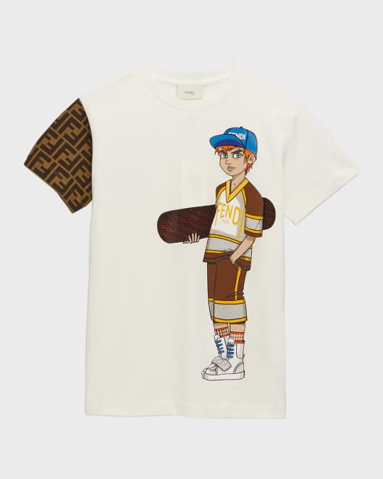 Fendi Boy s Monogram Print Skateboard Graphic T Shirt Size 8 14