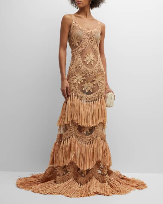 embroidered fringe long dress Sleeveless Embroidered Fringe Gown main image 0