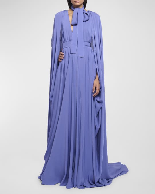 elie saab silk chiffon dress ELIE SAAB Cape-effect embellished silk-crepe and silk-chiffon gown