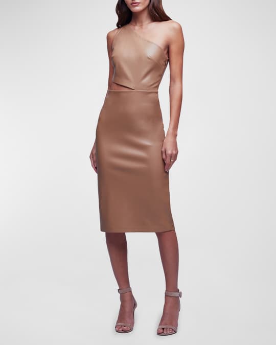 slim fit dress slacks The Solene Modest Faux Leather Dress main image 0