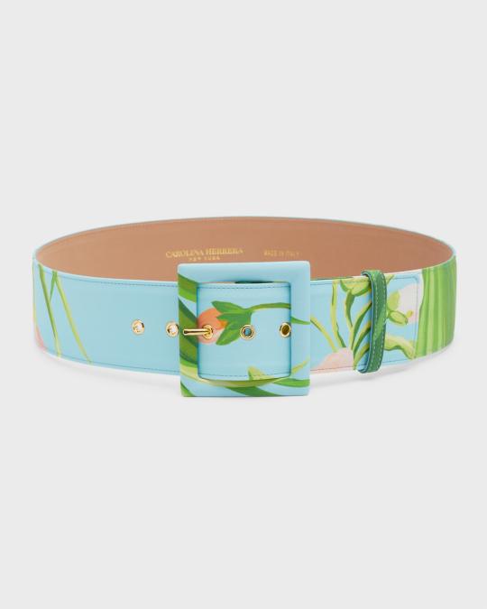 Carolina Herrera Floral Square-Buckle Icon Wide Belt  display picture 3
