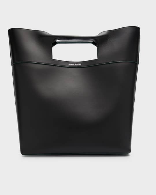 Alexander Mcqueen Men Black Leather The Square Bow Shopping Bag