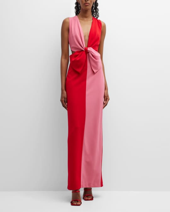One33 Social Colorblock Cutout Bow-Front Gown | Neiman Marcus