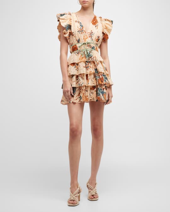 Marni Shoulder-Ruffle Tiered Mini Dress