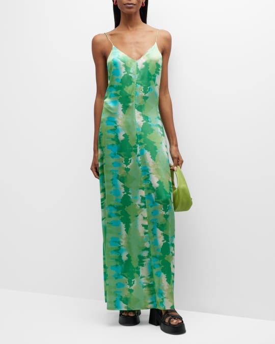 Ganni Stretch Satin Maxi Slip Dress Neiman Marcus