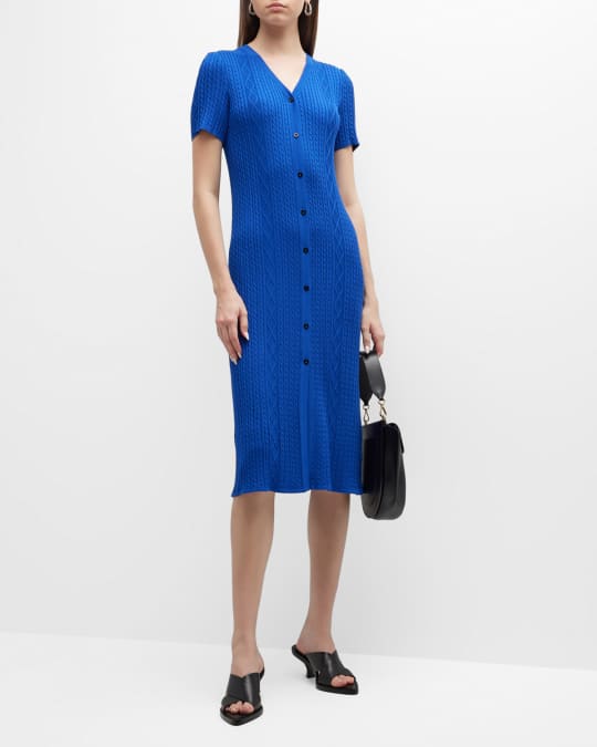Misook ButtonFront CableKnit Midi Dress Neiman Marcus