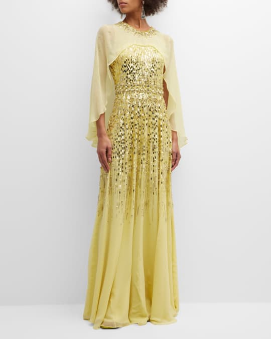 Suri Degrade Crystal Cape Gown
