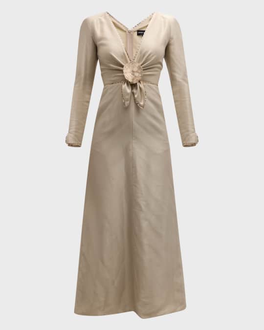 Giorgio Armani Beaded A-Line Dress with Knotted Flower Detail | Neiman  Marcus
