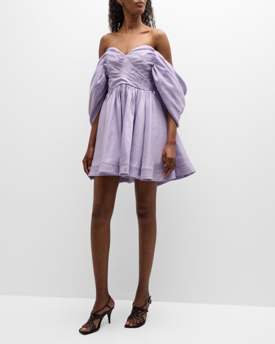 aje off shoulder dress AJE. Etta appliqud off-the-shoulder linen-blend midi dress
