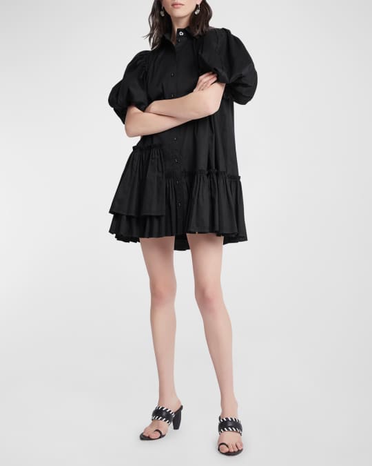 Aje Ambience Smocked Cotton Puff-Sleeve Mini Dress | Neiman Marcus