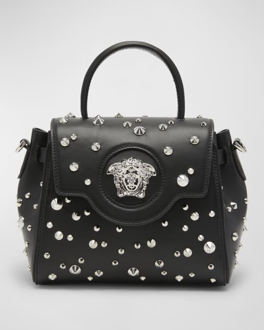 Brera Studded Leather Satchel Bag, Black by VBH at Neiman Marcus