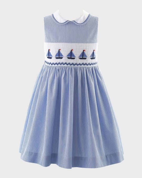 Rachel Riley Girl s Striped Sailboat Hand Smocked Dress Size 2 8 Neiman Marcus