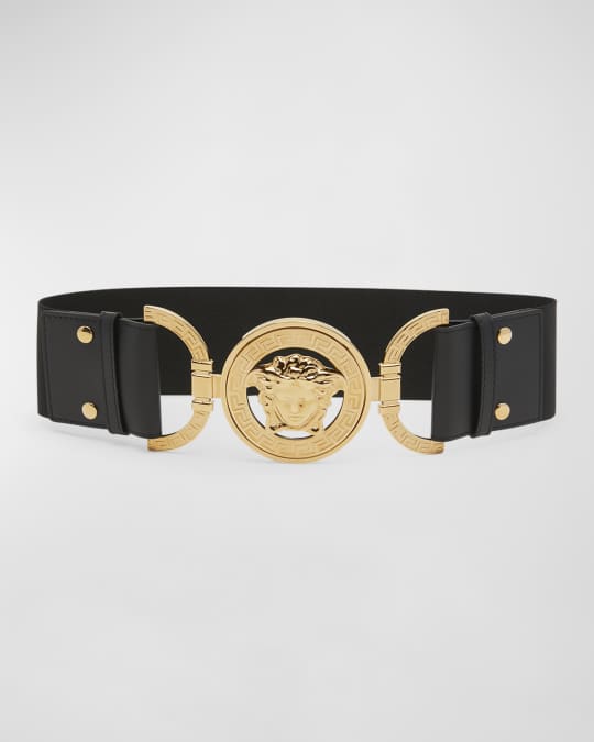 Versace Women's La Medusa Leather Belt - Black Gold - Size Medium - Fall Sale
