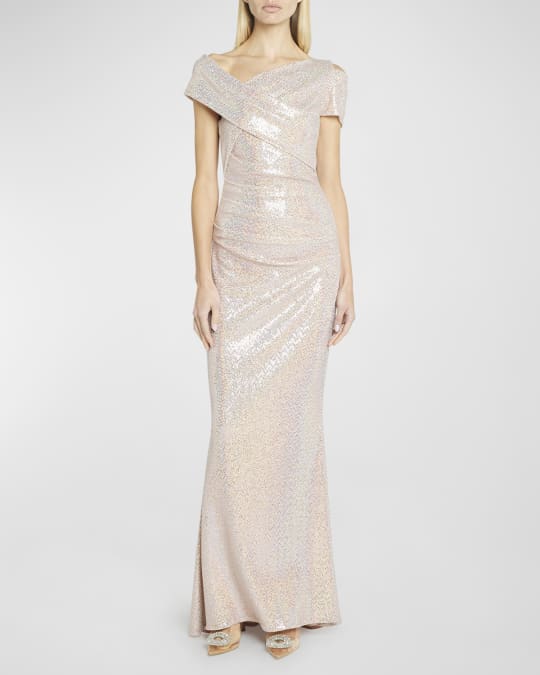 Talbot Runhof Iridescent Mirrorball Off-The-Shoulder Evening Dress