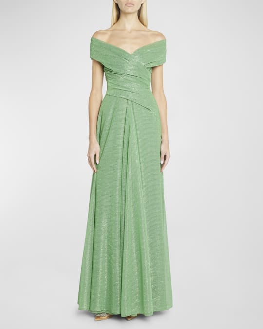 Talbot Runhof Sprinkled Metallic Voile Off The Shoulder Evening
