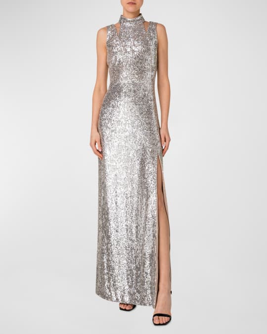Sequin Column Gown with Cutout Details