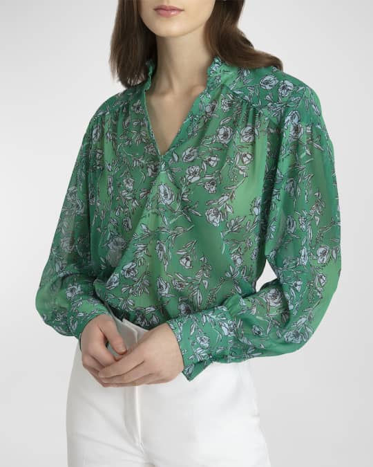 Judith & Charles Leilani Crinkled Floral-Print Blouse | Neiman Marcus