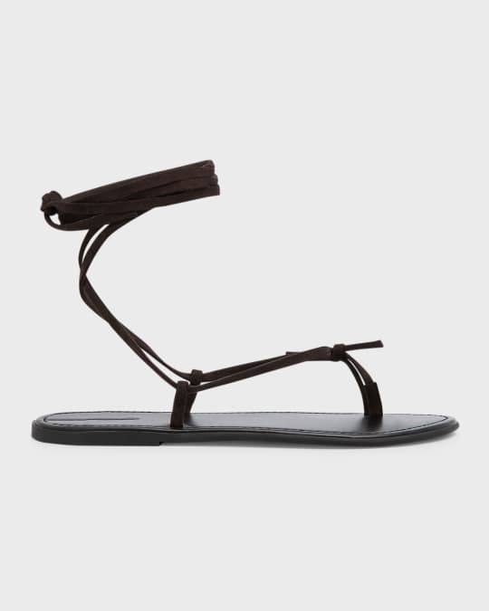 Knotted Suede Ankle Wrap Flat Sandals