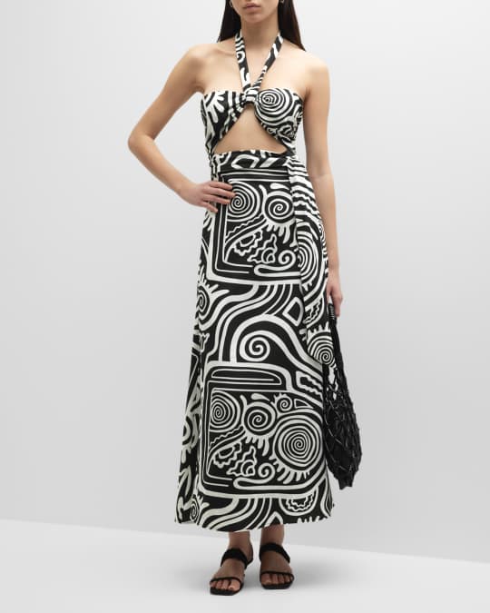 Mara Hoffman Paula Halter Cutout Two-Tone Midi Wrap Dress | Neiman Marcus