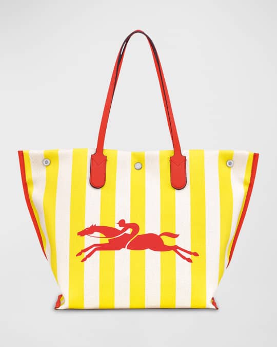 Longchamp Striped Logo Canvas Tote Bag