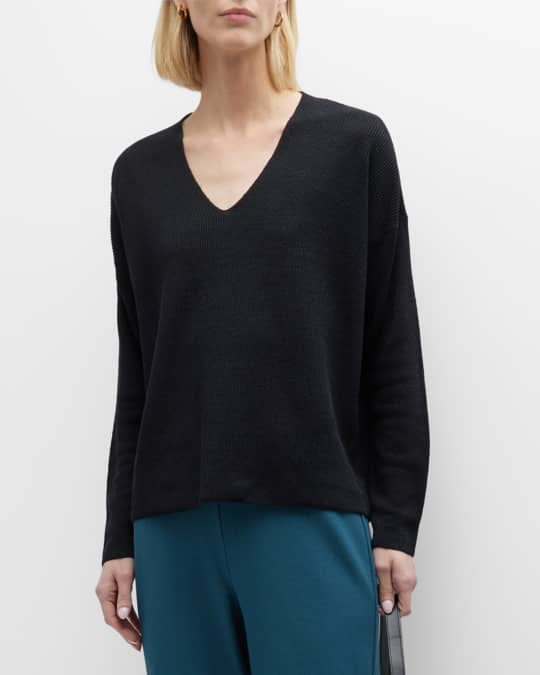 Eileen Fisher Ribbed V Neck Pullover Neiman Marcus