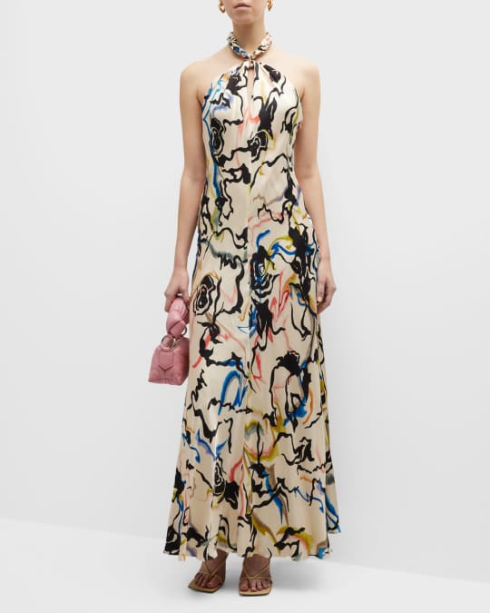 Maya Printed Open Tie Back Maxi Dress