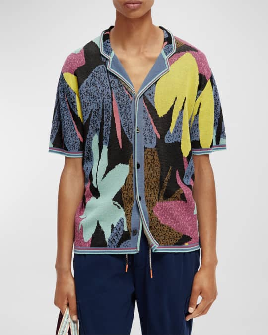 Scotch & Soda Men's Patterned Knit Camp Shirt Neiman Marcus