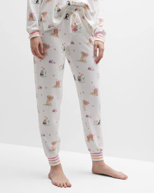 PJ Salvage Garden Party Cropped Dog Print Pajama Pants Neiman Marcus