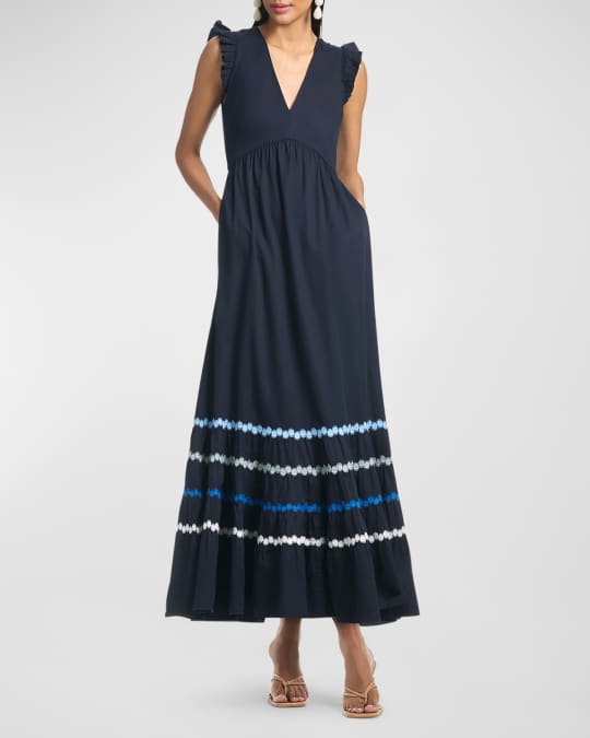 Rosa Tiered Lace Trim Twill Maxi Dress