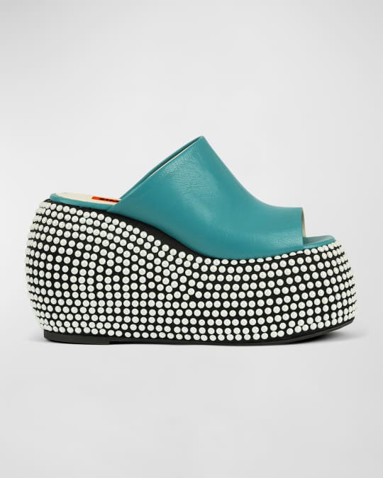 Bubble Beaded Wedge Platform Sandals